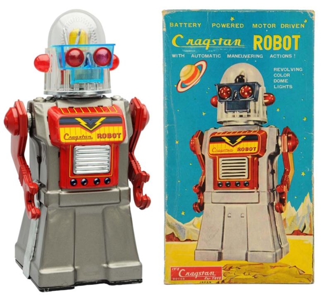 TIN LITHO BATTERY-OPERATED CRAGSTAN ROBOT.        