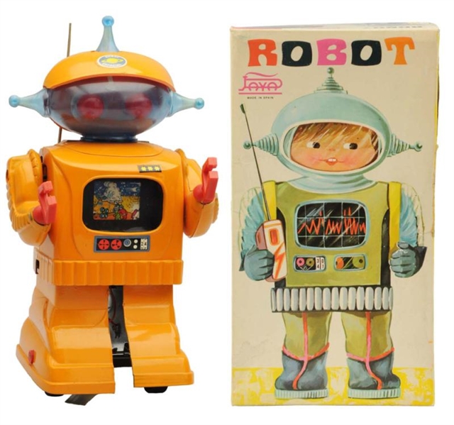 TIN & PLASTIC BATTERY-OPERATED ROBOT.             