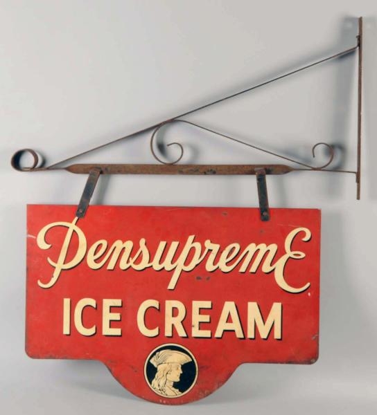 1930S-1940S HEAVY TIN PENSUPREME ICE CREAM SIGN.  