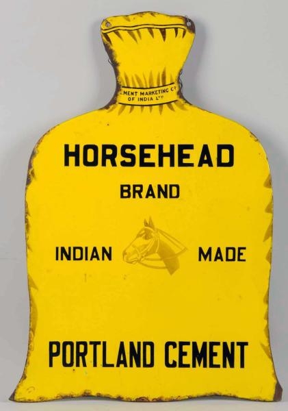 PORCELAIN 2-SIDED CUTOUT HORSEHEAD CEMENT SIGN.   