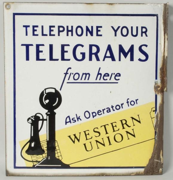 PORCELAIN TELEGRAM WESTERN UNION SIGN.            