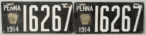 MATCHING PAIR OF 1914 PA LICENSE PLATES.          