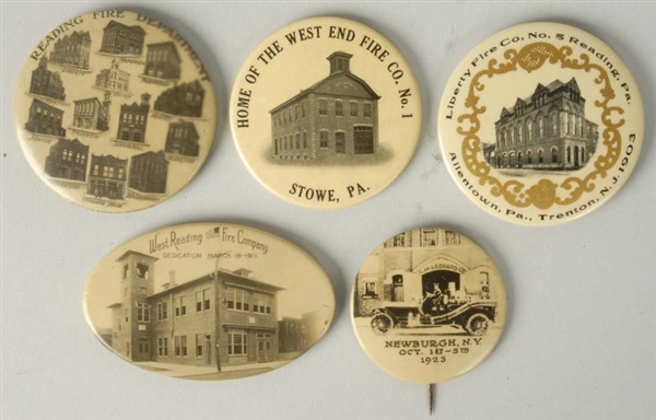 LOT OF 5: POCKET MIRRORS & BUTTON.                