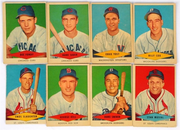 LOT OF 7: 1954 RED HEART DOG FOOD BASEBALL CARDS. 