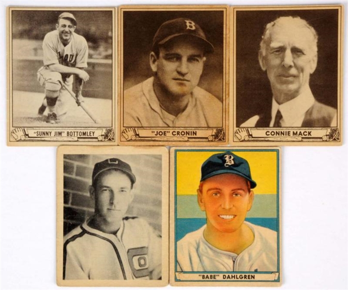 LOT OF 5: 1939-40 PLAY BALL BASEBALL CARDS.       