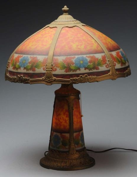 REVERSE PAINTED FLORAL LAMP.                      
