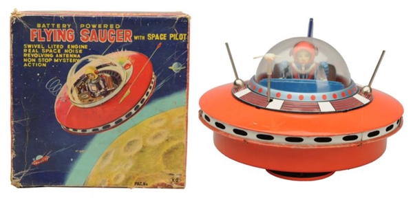 TIN LITHO & PAINTED BATTERY OP. FLYING SAUCER.    