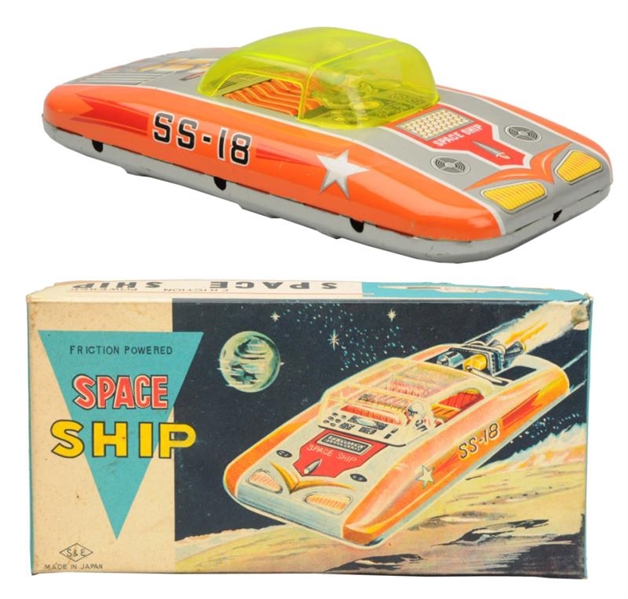 TIN LITHO FRICTION POWERED SPACESHIP SS-18.       