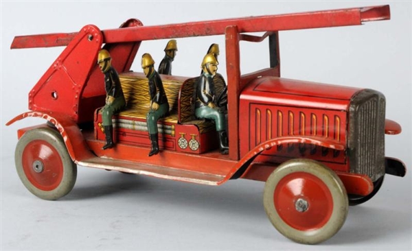 TIN LITHO FIRE ENGINE LADDER WAGON WIND-UP TOY.   
