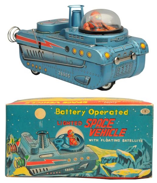 TIN LITHO BATTERY OP. LIGHTED SPACE VEHICLE.      