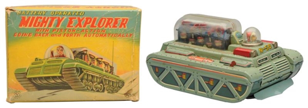 TIN LITHO BATTERY OP. MIGHTY EXPLORER.            