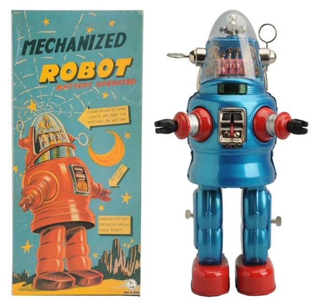 TIN LITHO & PAINTED BATTERY OP. MECHANIZED ROBOT. 