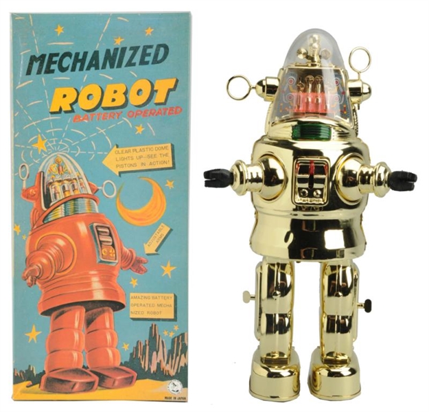 TIN LITHO & PAINTED BATTERY OP. MECHANIZED ROBOT. 
