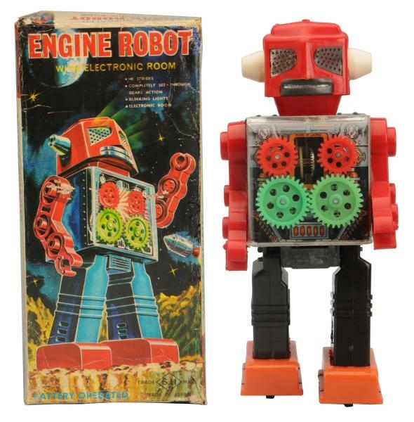 BATTERY OPERATED ENGINE ROBOT WITH BOX.           