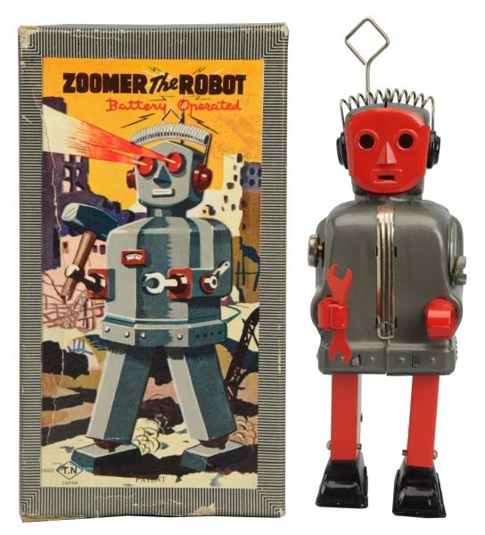 TIN LITHO & PAINTED BATTERY-OPERATED ZOOMER ROBOT 
