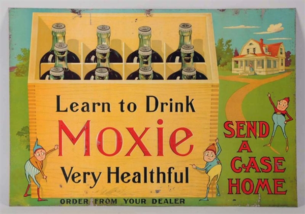 1920S MOXIE EMBOSSED TIN SIGN.                    