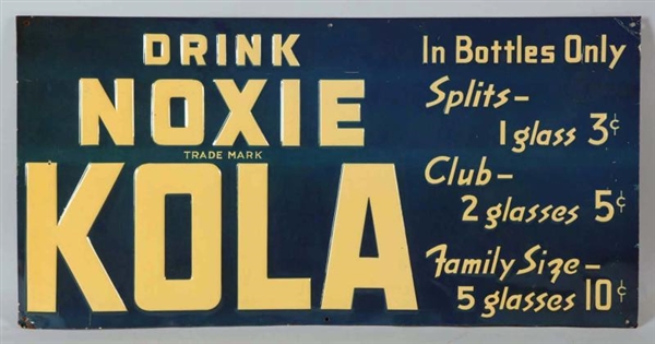 1920-1930 NOXIE KOLA EMBOSSED TIN SIGN.           