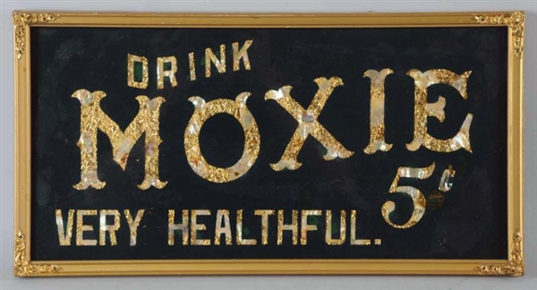 1890S RARE MOXIE REVERSE ON GLASS SIGN.           
