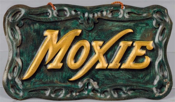 DELICATE & RARE MOXIE SMALL EMBOSSED TIN SIGN.    