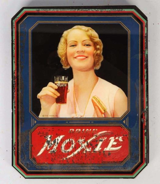 1930S-1940S MOXIE REVERSE ON GLASS SIGN.          