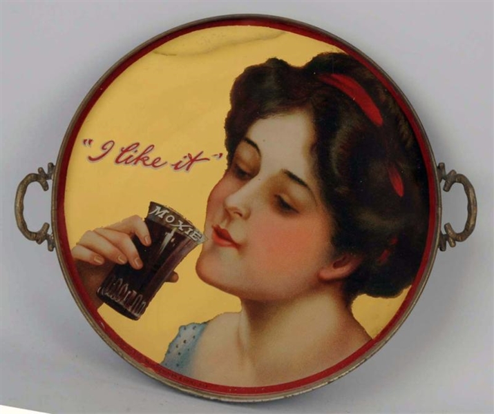 1905-1915 MOXIE REVERSE ON GLASS SERVING TRAY.    