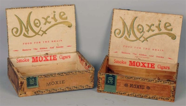 LOT OF 2: WOODEN MOXIE CIGAR BOXES.               