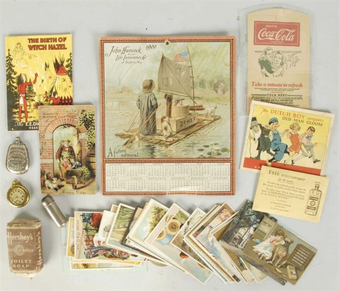 TRADE CARDS, 1900 HANCOCK CALENDAR, & OTHERS.     