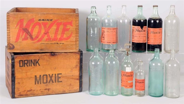 LOT OF 2: WOODEN MOXIE CRATES WITH 12 BOTTLES.    