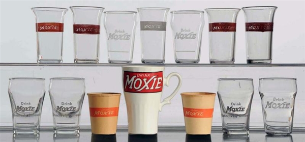 LOT OF 12: ASSORTED MOXIE GLASSES.                