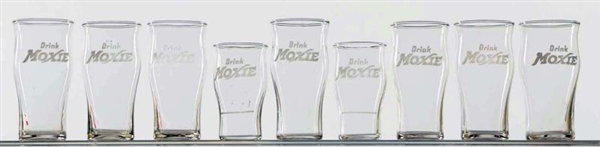 LOT OF 9: ACID-ETCHED MOXIE GLASSES.              