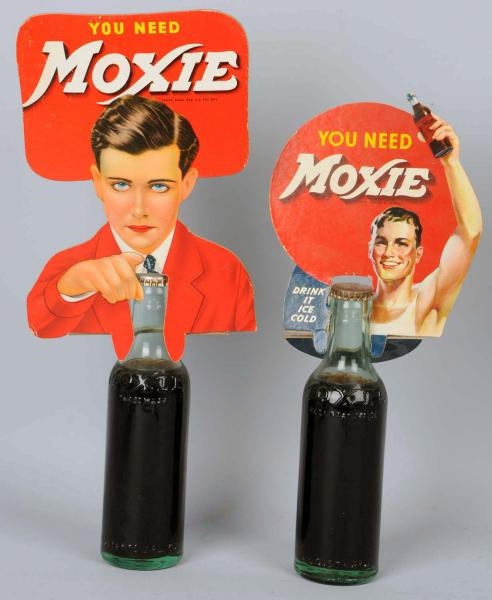 LOT OF 2: 1940S-1950S MOXIE BOTTLES & TOPPERS.    