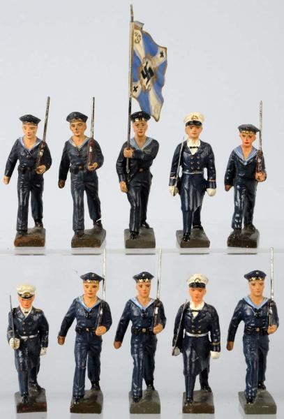LOT OF 10: 7.5 & 6.5 CM LINEOL SAILORS IN BLUE.   