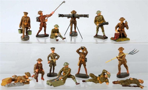LOT OF 14: LINEOL & ELASTOLIN 7 CM ARMY TROOPS.   