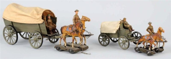LOT OF 2:  9 CM & 6.5 CM LINEOL SUPPLY WAGONS.    