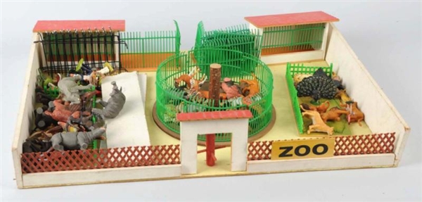 ELASTOLIN ZOO SET WITH CAGES & ANIMALS.           