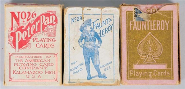 LOT OF 3: SMALL DECKS OF EARLY PLAYING CARDS.     