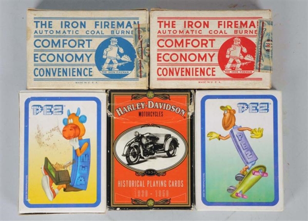 LOT OF 5: DECKS OF ADVERTISING PLAYING CARDS.     