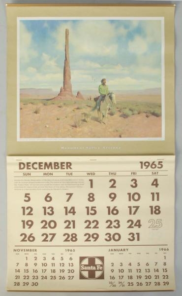 1965 SANTA FE RAILWAY CALENDAR.                   