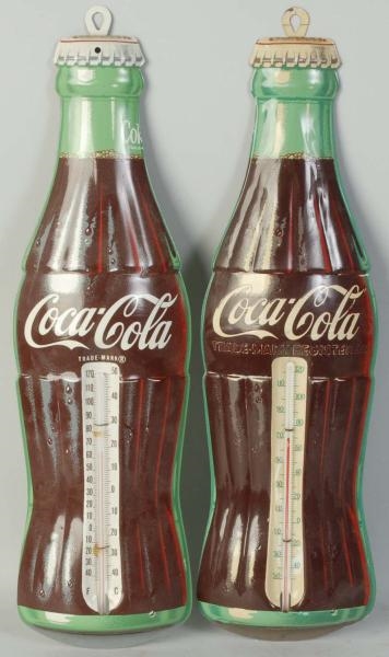 LOT OF 2: COCA-COLA TIN BOTTLE THERMOMETERS.      