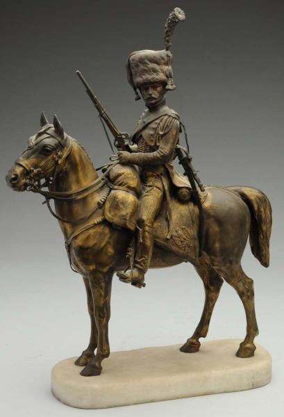 BRONZE OF PRUSSIAN SOLDIER ON MARBLE BASE.        