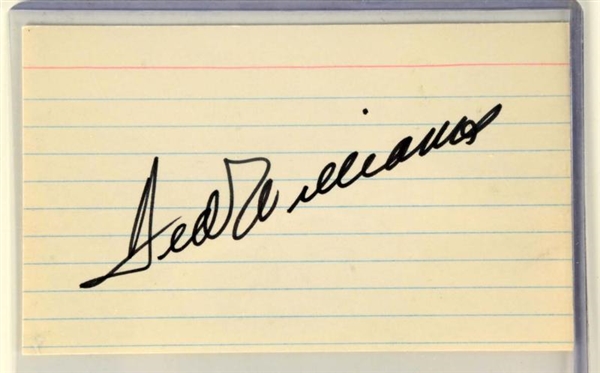 TED WILLIAMS AUTOGRAPHED INDEX CARD.              