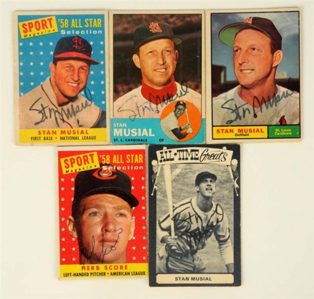 LOT OF 5: AUTOGRAPHED 1950-60S BASEBALL CARDS.    