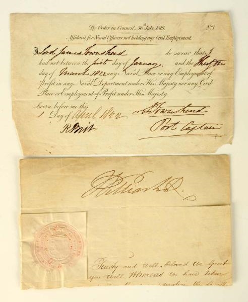 LOT OF 2: SIGNED BRITISH HISTORICAL DOCUMENTS.    