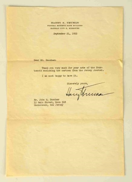 AUTOGRAPHED LETTER FROM PRESIDENT HARRY S TRUMAN. 
