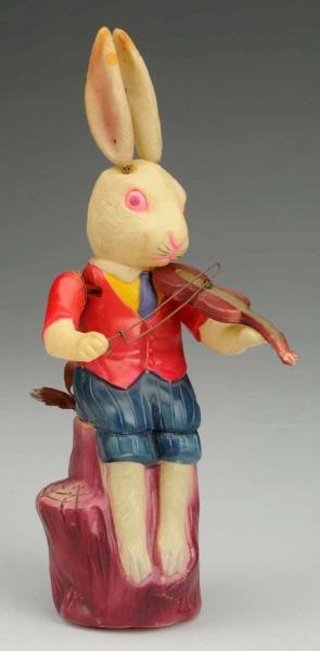 CELLULOID WIND-UP RABBIT PLAYING VIOLIN TOY.      
