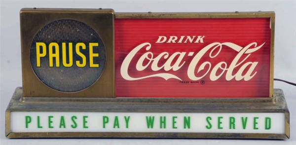 1950S COCA-COLA COUNTERTOP LIGHTED PAUSE SIGN.    