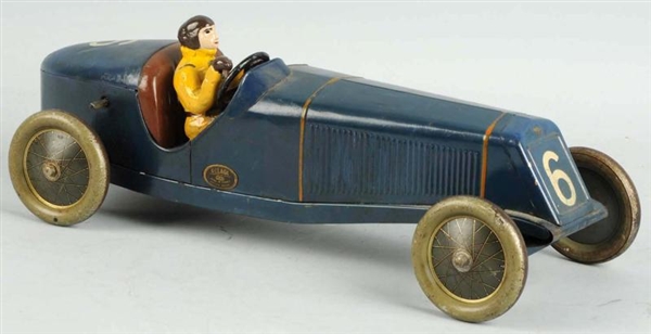 EARLY TIN CLOCKWORK FRENCH DELAGE RACECAR TOY.    