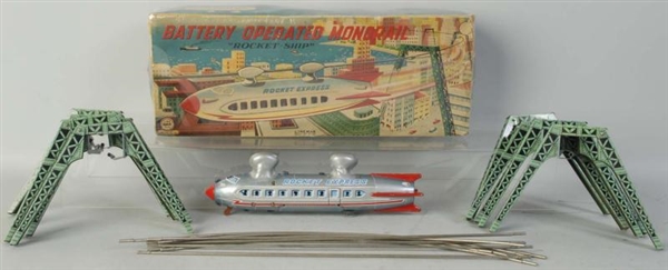 TIN LITHO LINEMAR BATTERY-OPERATED MONORAIL TOY.  