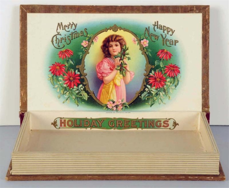 EARLY FAUX BOOK MERRY CHRISTMAS CIGAR BOX.        
