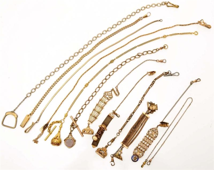 LOT OF 12: MENS POCKET WATCH CHAINS.             